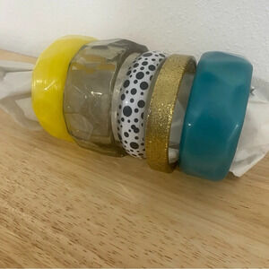 Stack set chunky bangles bracelets‎ sparke blue yellow Lucite retro